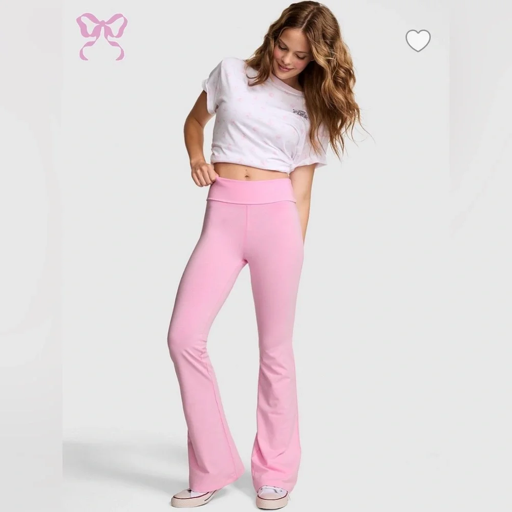 PINK x LoveShackFancy Cotton Foldover Flare Leggings - Picture 1 of 5